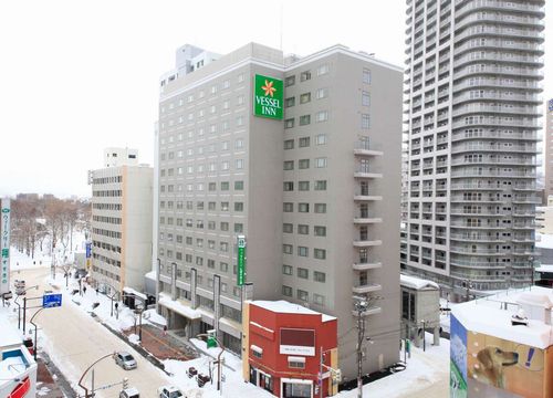Hotel facade in winter